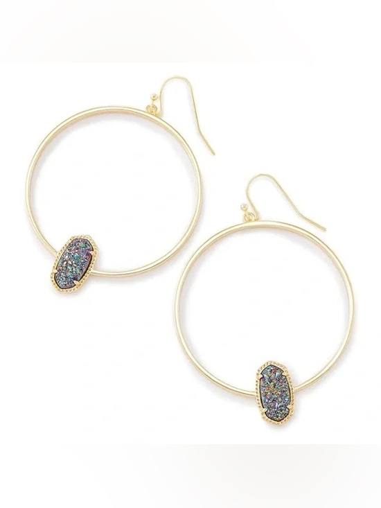 Kendra Scott Jewelry - Kendra Scott Gold Elora Hoop Earrings with dark purple/black Druzy stone